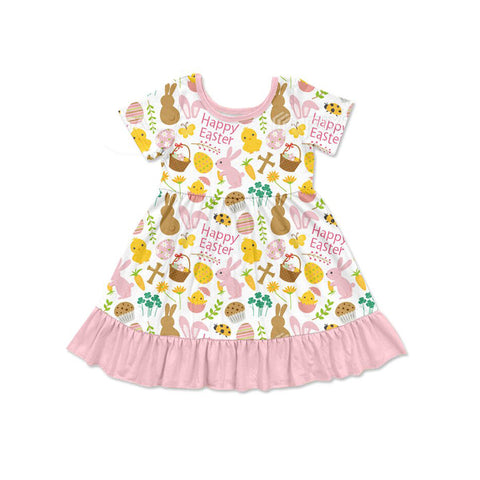 Preorder 10.16 MOQ 5 pcs GSD2841 Happy Easter Rabbit Pink Girl's Dress