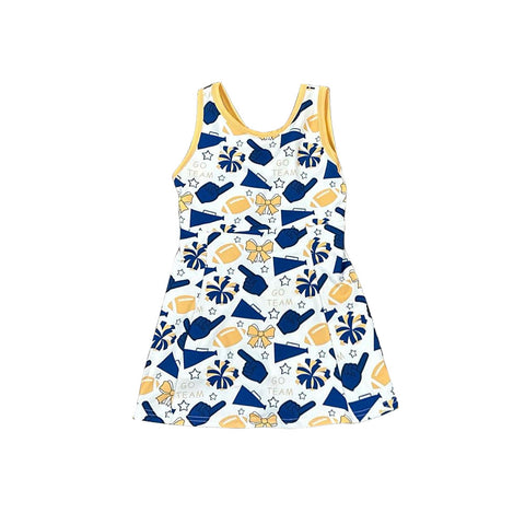 Preorder 10.16 MOQ 5 pcs GSD2843 Go Team Cheer Football Bows Yellow Girl's Dress