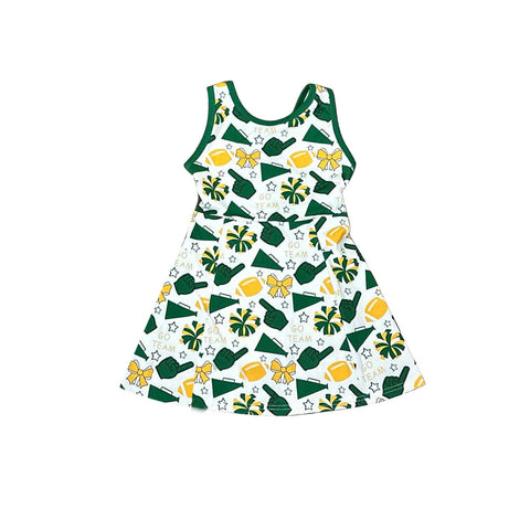 Preorder 10.16 MOQ 5 pcs GSD2844 Go Team Cheer Football Bows Green Girl's Dress