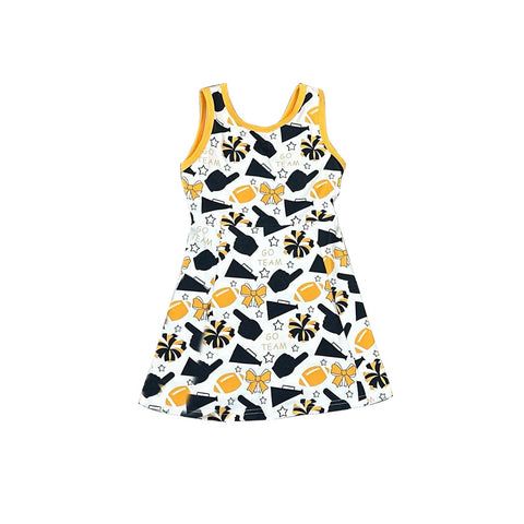 Preorder 10.16 MOQ 5 pcs GSD2845 Go Team Cheer Football Bows Gold Girl's Dress