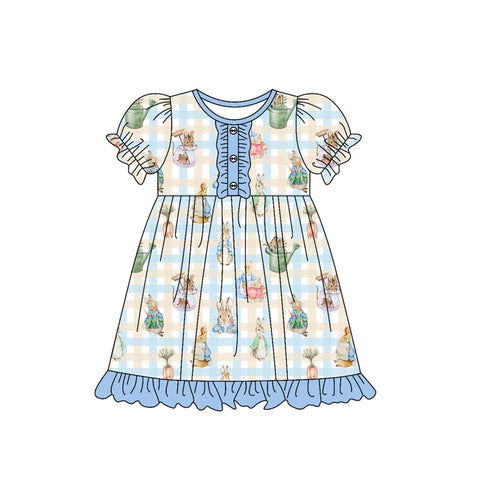 Preorder 10.16 MOQ 5 pcs GSD2847 Easter Cartoon Rabbit Blue Girl's Dress