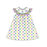 Preorder 10.16 MOQ 5 pcs GSD2848 Mardi Gras Mask Dots Girl's Dress
