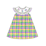 Preorder 10.16 MOQ 5 pcs GSD2849 Mardi Gras Mask Plaid Girl's Dress