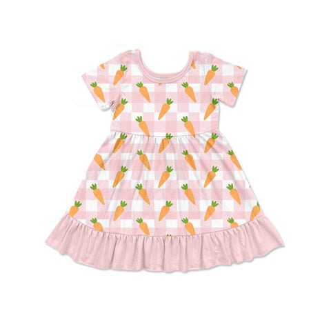 Preorder 10.17 MOQ 5 pcs GSD2850 Easter Carrot Pink Plaid Girl's Dress