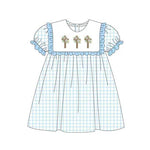 Preorder 10.17 MOQ 5 pcs GSD2851 Easter Cross Flower Sky Blue Girl's Dress