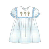 Preorder Samples GSD2851 Embroidery Easter Cross Flower Sky Blue Girl's Dress