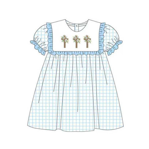 Preorder 10.17 MOQ 5 pcs GSD2851 Easter Cross Flower Sky Blue Girl's Dress