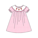 Preorder Samples GSD2853 Embroidery Crawfish Pink Plaid Girl's Dress