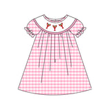 Preorder Samples GSD2853 Embroidery Crawfish Pink Plaid Girl's Dress