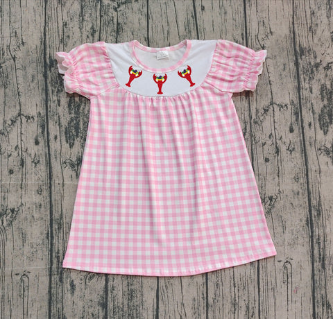 Preorder Samples GSD2853 Embroidery Crawfish Pink Plaid Girl's Dress