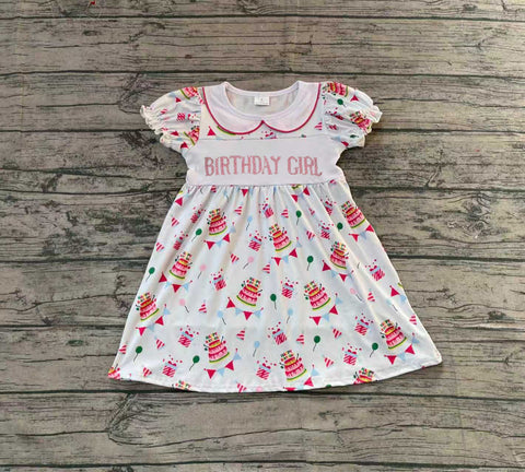 Preorder Samples GSD2854 Embroidery Happy Birthday Girl Cake Pink Girl's Dress