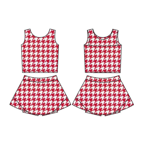 Preorder 10.21 MOQ 5 pcs GSD2857 Red Plaid Yoga Girls Skorts Set