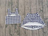 Preorder Samples GSD2858 Black Plaid Yoga Girls Skorts Set