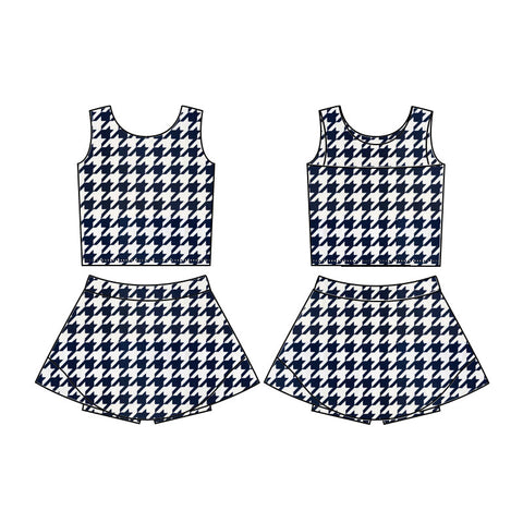 Preorder 10.21 MOQ 5 pcs GSD2858 Black Plaid Yoga Girls Skorts Set