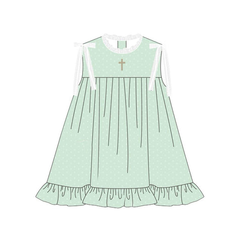 Preorder 10.23 MOQ 5 pcs GSD2860 Easter Cross Green Dots Girl's Dress