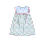 Preorder 10.23 MOQ 5 pcs GSD2861 Easter Rabbit Blue Girl's Dress