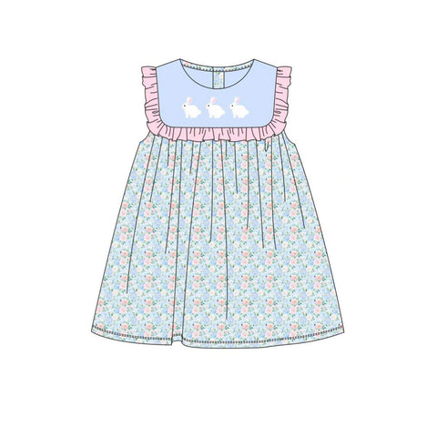 Preorder 10.23 MOQ 5 pcs GSD2861 Easter Rabbit Blue Girl's Dress