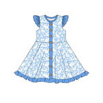 Preorder 10.23 MOQ 5 pcs GSD2862 Happy Easter Rabbit Blue Girl's Dress