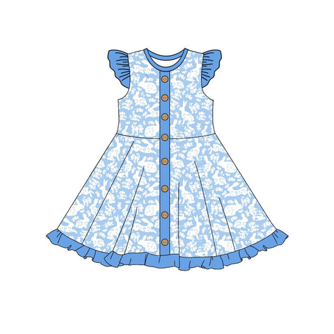 Preorder 10.23 MOQ 5 pcs GSD2862 Happy Easter Rabbit Blue Girl's Dress