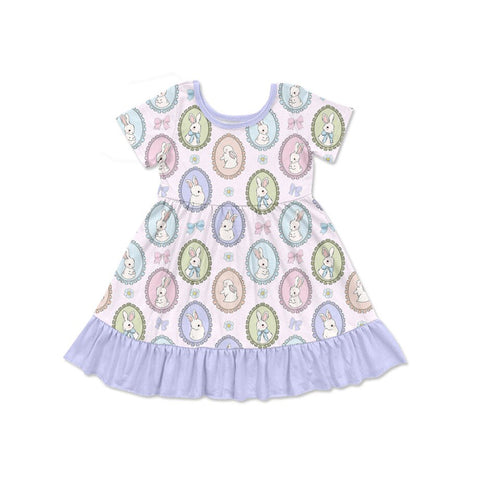 Preorder 10.23 MOQ 5 pcs GSD2863 Easter Rabbit Bows Purple Girl's Dress