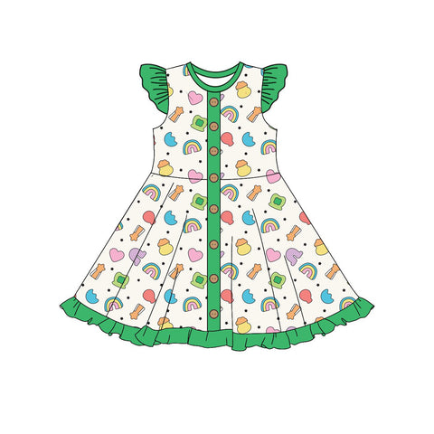 Preorder 10.23 MOQ 5 pcs GSD2864 Lucky Girl Rainbow Green Girl's Dress