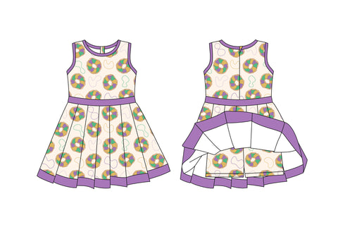 Preorder 10.23 MOQ 5 pcs GSD2867 Mardi Gras Donut Purple Yoga Girl's Dress Onesie