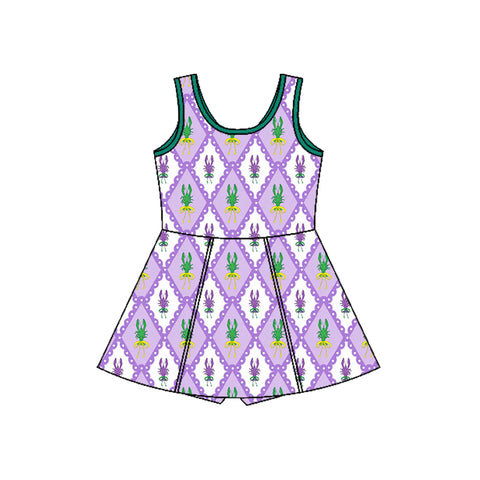 Preorder 10.23 MOQ 5 pcs GSD2869 Mardi Gras Crawfish Purple Yoga Girl's Dress Onesie