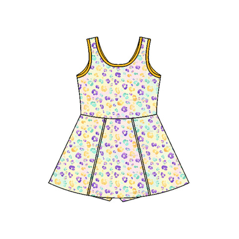 Preorder 10.23 MOQ 5 pcs GSD2870 Mardi Gras Leopard Yoga Girl's Dress Onesie
