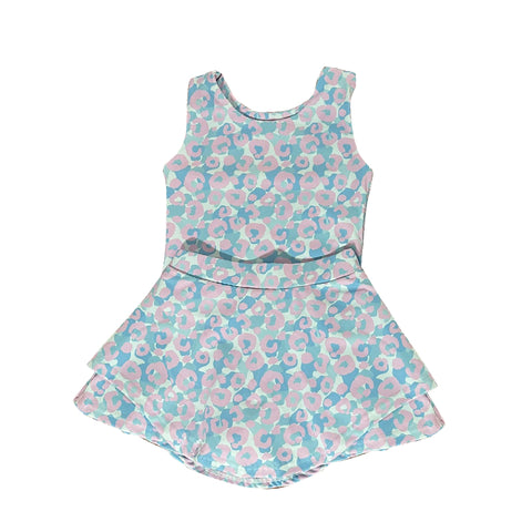 Preorder 10.23 MOQ 5 pcs GSD2871 Leopard Blue Pink Yoga Girls Skorts Set