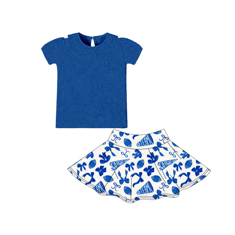 Preorder 10.28 MOQ 5 pcs GSD2874 Go Team Football Bows Blue Yoga Girls Skorts Set