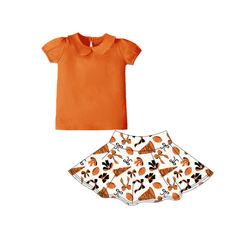 Preorder 10.28 MOQ 5 pcs GSD2875 Go Team Football Bows Orange Yoga Girls Skorts Set
