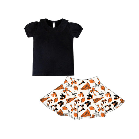 Preorder 10.28 MOQ 5 pcs GSD2876 Go Team Football Bows Black Yoga Girls Skorts Set