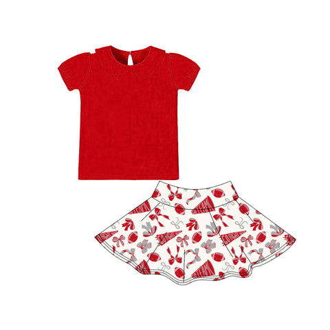 Preorder 10.28 MOQ 5 pcs GSD2877 Go Team Football Bows Red Yoga Girls Skorts Set