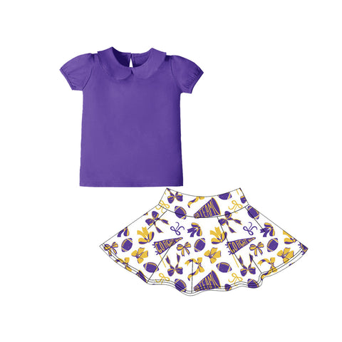 Preorder 10.28 MOQ 5 pcs GSD2878 Go Team Football Bows Purple Yoga Girls Skorts Set