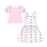 Preorder 10.28 MOQ 5 pcs GSD2879 Easter Bows Pink Cute Girl's Dress Set