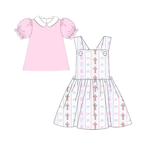 Preorder 10.28 MOQ 5 pcs GSD2879 Easter Bows Pink Cute Girl's Dress Set