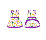 Preorder 10.28 MOQ 5 pcs GSD2885 Mardi Gras Bows Yoga Girl's Dress Onesie