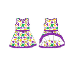 Preorder 10.28 MOQ 5 pcs GSD2886 Mardi Gras Camo Mask Yoga Girl's Dress Onesie