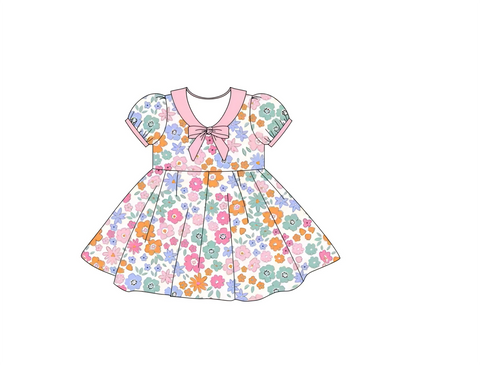 Preorder 10.28 MOQ 5 pcs GSD2887 Flower Floral Bows Pink Girl's Dress