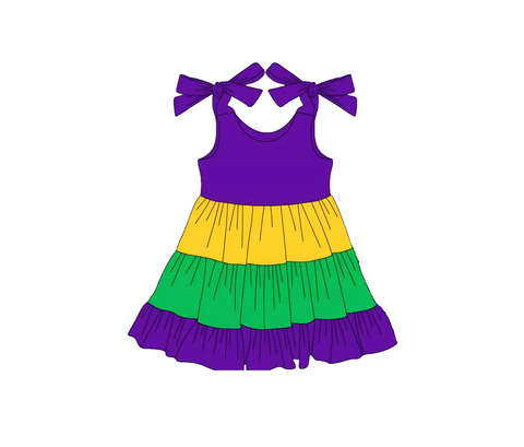 Preorder 10.28 MOQ 5 pcs GSD2888 Mardi Gras Solid Color Ruffles Girl's Dress