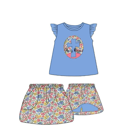Preorder 10.29 MOQ 5 pcs GSD2892 He is risen Flower Blue Girls Skirt Set