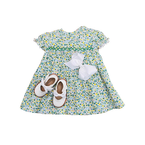 10.10 Pre-order GSD2893 Baby Girls flower green short sleeve dress