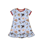10.10 Pre-order GSD2896 Baby Girls puppy blue short sleeve dress