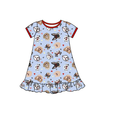 10.10 Pre-order GSD2896 Baby Girls puppy blue short sleeve dress