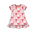 10.10 Pre-order GSD2897 Baby Girls pink red bow short sleeve dress