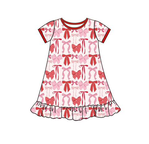 10.10 Pre-order GSD2897 Baby Girls pink red bow short sleeve dress