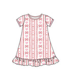 10.10 Pre-order GSD2898 Baby Girls stripe pink red bow short sleeve dress