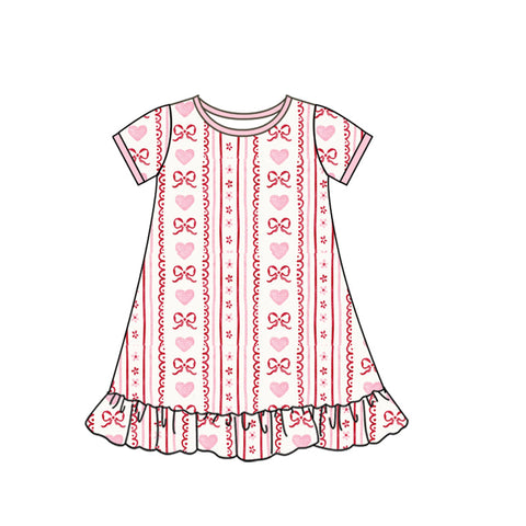 10.10 Pre-order GSD2898 Baby Girls stripe pink red bow short sleeve dress