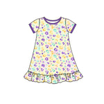 10.10 Pre-order GSD2899 Baby Girls Mardi Gras leopard short sleeve dress