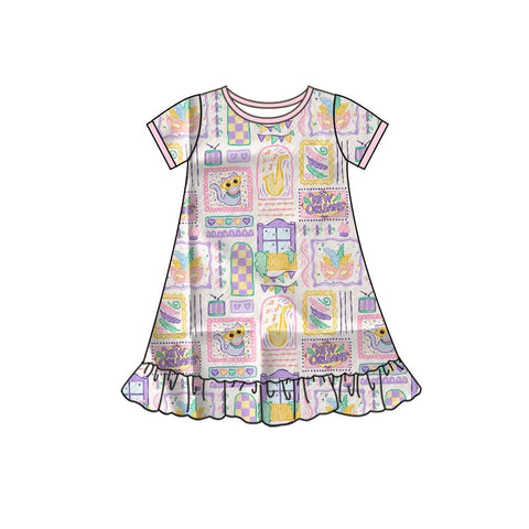 10.10 Pre-order GSD2900 Baby Girls Mardi Gras short sleeve dress